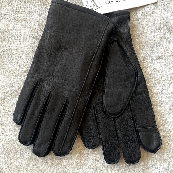 Brand New Calvin Klein Full Grain Goat Leather Tech Gloves Touchscreen Black - Picture 7 of 14